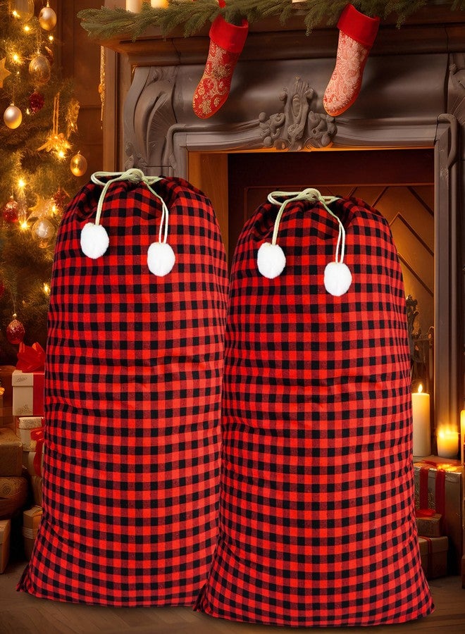 letesult 2PCS 35''x55'' Jumbo Santa Sacks Drawstring Christmas Bags, Buffalo Plaid Extra Large Christmas Gift Bags, Xmas Heavy Santa Present Storage Bag for Holiday Gift Presents Party Supplies - Image 1